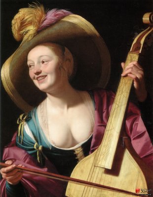 Gerrit van HONTHORST (1590-1656) Joueuse de viole de gambeCollection particulière